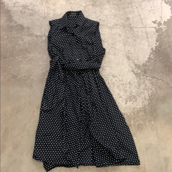Club Monaco Black polka dot and White Pleated Midi Dress - Picture 1 of 6